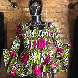 African Print Peplum Blouse -Size Small